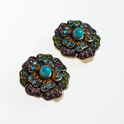 Vintage Heidi Daus Turquoise and Colorful Crystal Rhinestone Flower Earrings by Heidi Daus - Vintage Meet Modern Vintage Jewelry - Chicago, Illinois - #oldhollywoodglamour #vintagemeetmodern #designervintage #jewelrybox #antiquejewelry #vintagejewelry
