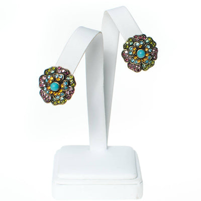 Vintage Heidi Daus Turquoise and Colorful Crystal Rhinestone Flower Earrings by Heidi Daus - Vintage Meet Modern Vintage Jewelry - Chicago, Illinois - #oldhollywoodglamour #vintagemeetmodern #designervintage #jewelrybox #antiquejewelry #vintagejewelry