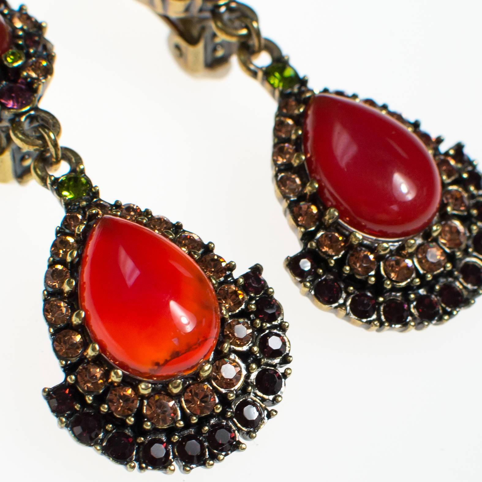 Vintage Heidi Daus Carnelian and Crystal Rhinestone Drop Earrings, Clip by Heidi Daus - Vintage Meet Modern Vintage Jewelry - Chicago, Illinois - #oldhollywoodglamour #vintagemeetmodern #designervintage #jewelrybox #antiquejewelry #vintagejewelry
