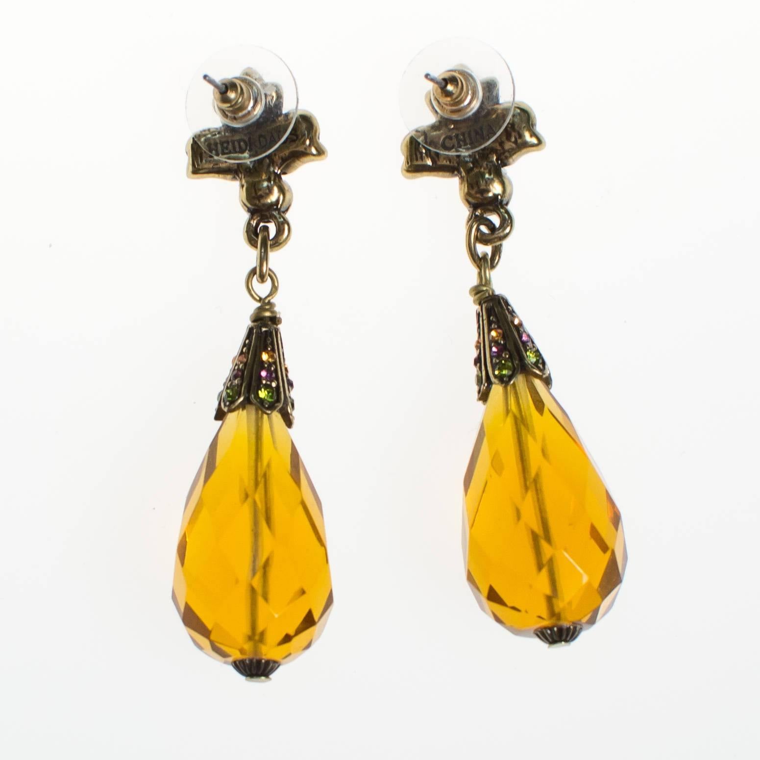 Vintage Heidi Daus Citrine Crystal and Amethyst, Garnet Rhinestone Dangling Drop Statement Earrings by Heidi Daus - Vintage Meet Modern Vintage Jewelry - Chicago, Illinois - #oldhollywoodglamour #vintagemeetmodern #designervintage #jewelrybox #antiquejewelry #vintagejewelry