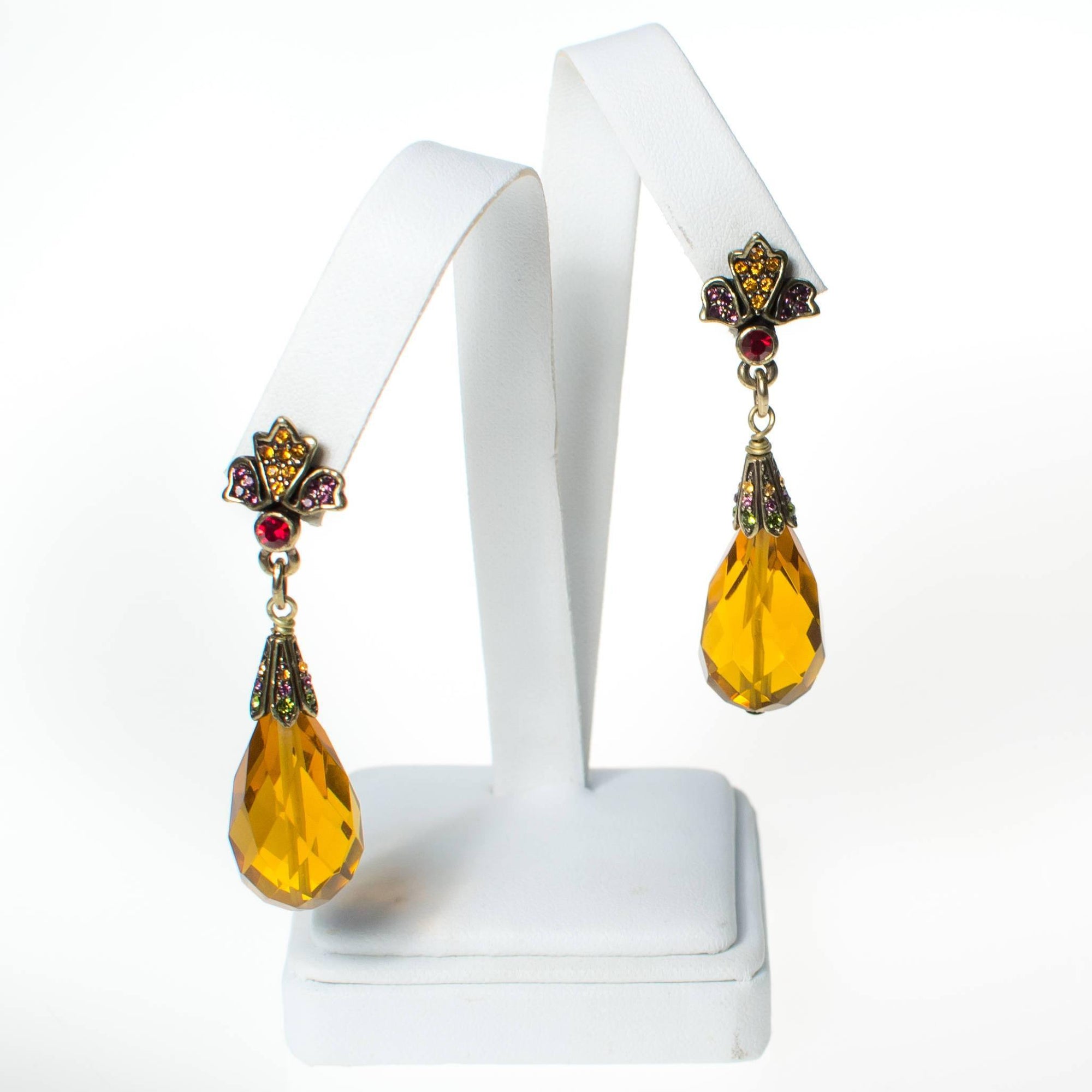 Vintage Heidi Daus Citrine Crystal and Amethyst, Garnet Rhinestone Dangling Drop Statement Earrings by Heidi Daus - Vintage Meet Modern Vintage Jewelry - Chicago, Illinois - #oldhollywoodglamour #vintagemeetmodern #designervintage #jewelrybox #antiquejewelry #vintagejewelry