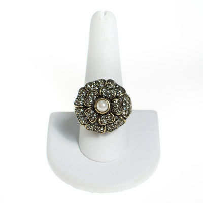 Vintage Heidi Daus Black Diamond and Faux Pearl Flower Statement Ring by Heidi Daus - Vintage Meet Modern Vintage Jewelry - Chicago, Illinois - #oldhollywoodglamour #vintagemeetmodern #designervintage #jewelrybox #antiquejewelry #vintagejewelry