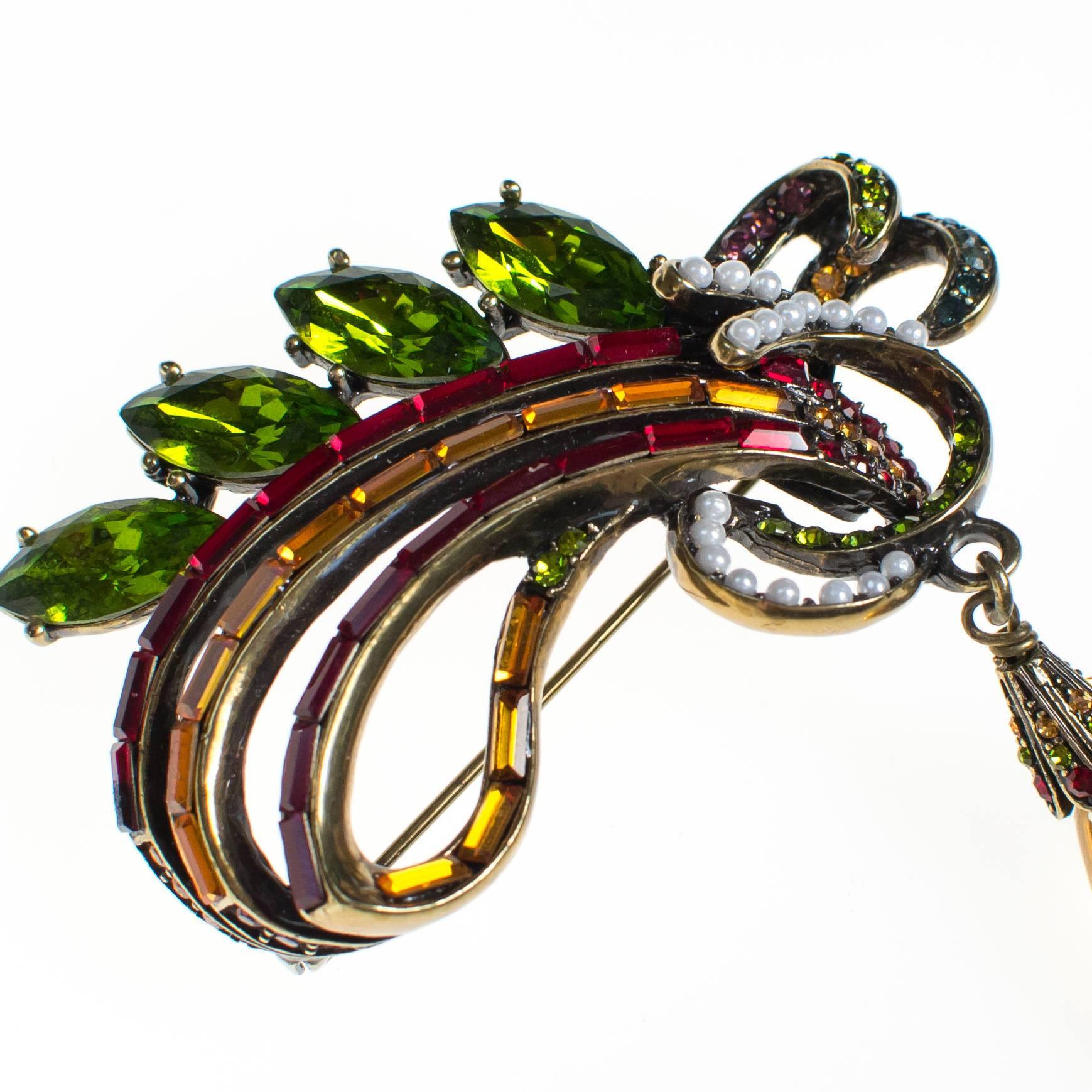 Vintage Heidi Daus Citrine, Amethyst, Citrine, Peridot, and Pearl Brooch by Heidi Daus - Vintage Meet Modern Vintage Jewelry - Chicago, Illinois - #oldhollywoodglamour #vintagemeetmodern #designervintage #jewelrybox #antiquejewelry #vintagejewelry