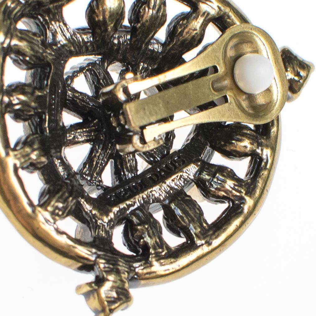 Vintage Heidi Daus Amethyst and Peridot Crystal Rhinestone Medallion Statement Earrings, Clip On by Heidi Daus - Vintage Meet Modern Vintage Jewelry - Chicago, Illinois - #oldhollywoodglamour #vintagemeetmodern #designervintage #jewelrybox #antiquejewelry #vintagejewelry