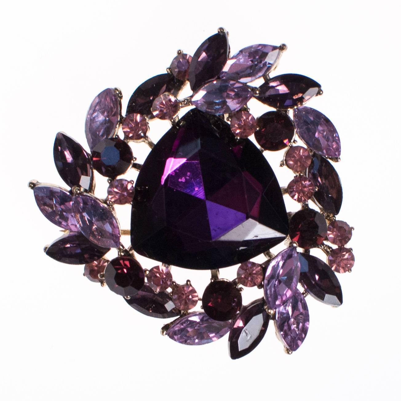 Vintage Purple Rhinestone Brooch