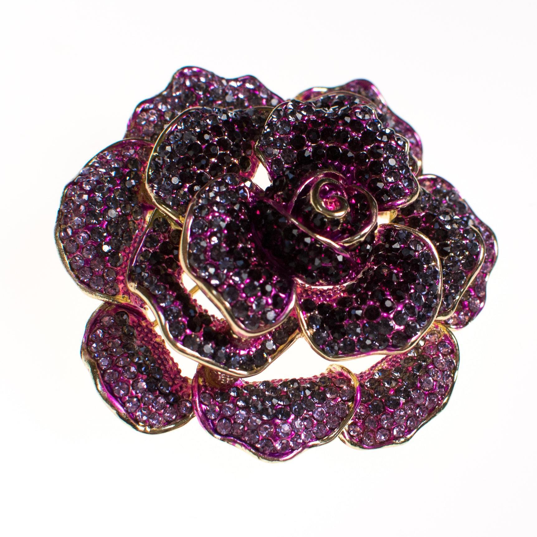 Vintage Purple Rhinestone Rose Brooch by Unsigned Beauty - Vintage Meet Modern Vintage Jewelry - Chicago, Illinois - #oldhollywoodglamour #vintagemeetmodern #designervintage #jewelrybox #antiquejewelry #vintagejewelry