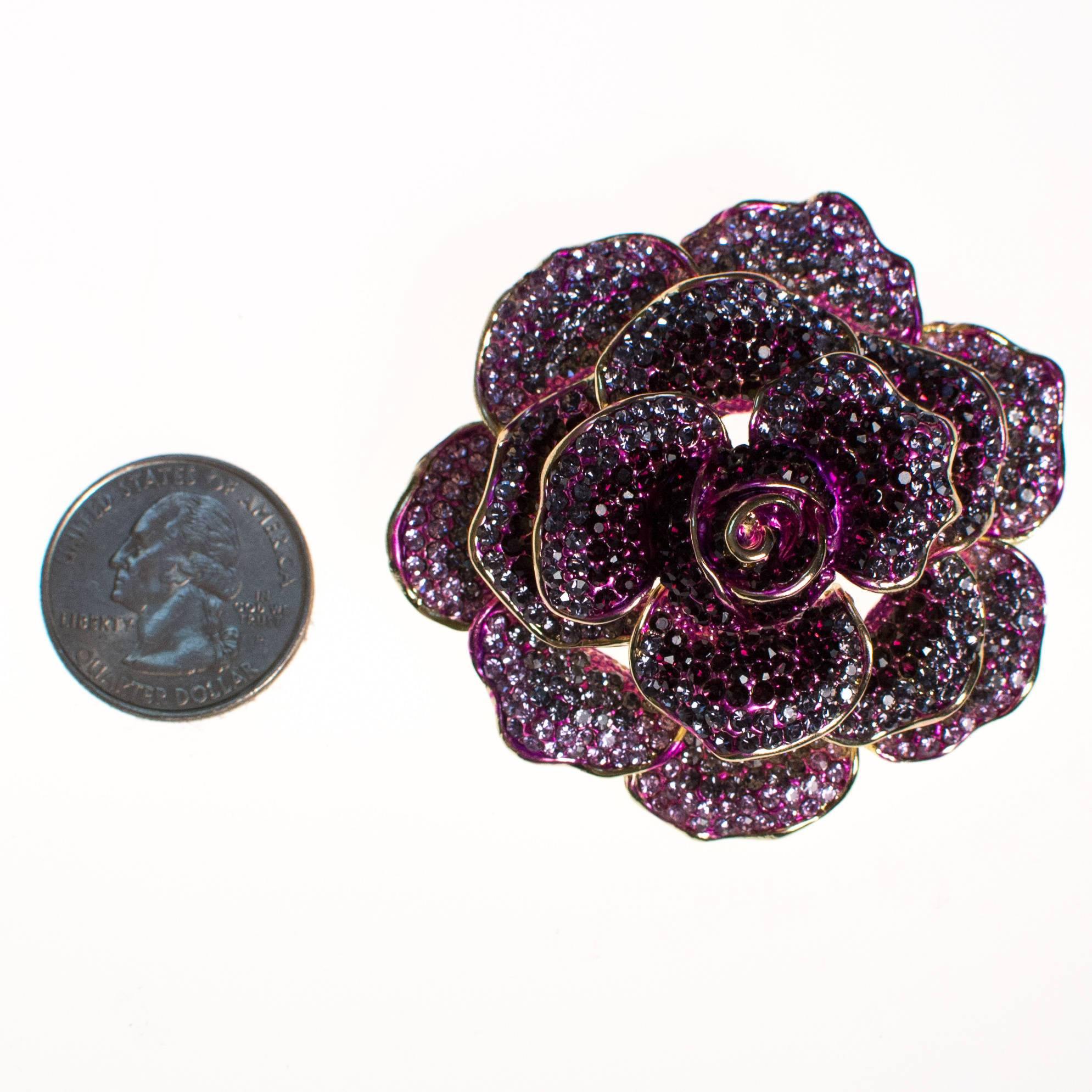 Vintage Purple Rhinestone Rose Brooch by Unsigned Beauty - Vintage Meet Modern Vintage Jewelry - Chicago, Illinois - #oldhollywoodglamour #vintagemeetmodern #designervintage #jewelrybox #antiquejewelry #vintagejewelry