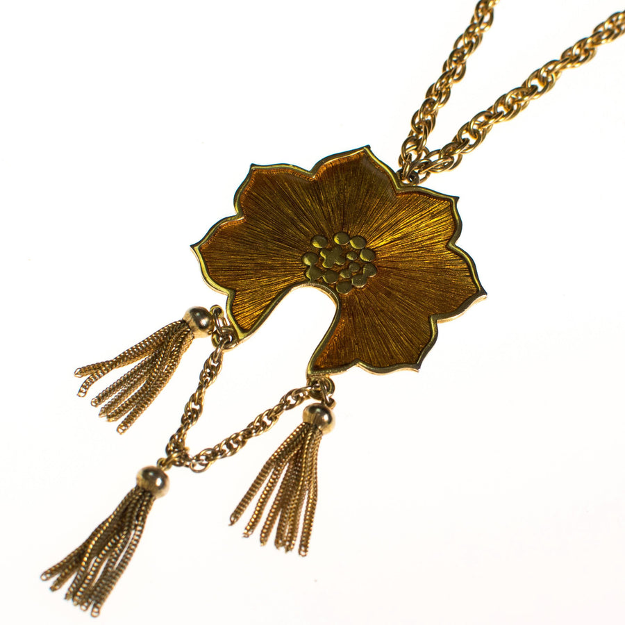 Vintage Napier Gold Lotus Necklace with Tassels by Napier - Vintage Meet Modern Vintage Jewelry - Chicago, Illinois - #oldhollywoodglamour #vintagemeetmodern #designervintage #jewelrybox #antiquejewelry #vintagejewelry