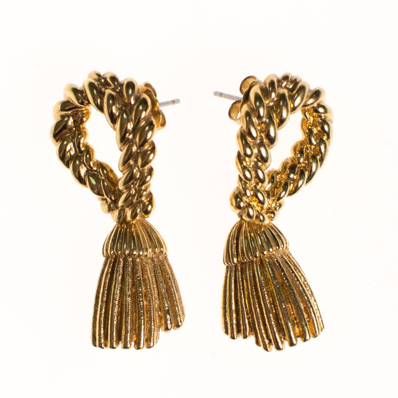 Vintage St John Couture Gold Tassel Earrings, Pierced, Dangling by St John Couture - Vintage Meet Modern Vintage Jewelry - Chicago, Illinois - #oldhollywoodglamour #vintagemeetmodern #designervintage #jewelrybox #antiquejewelry #vintagejewelry