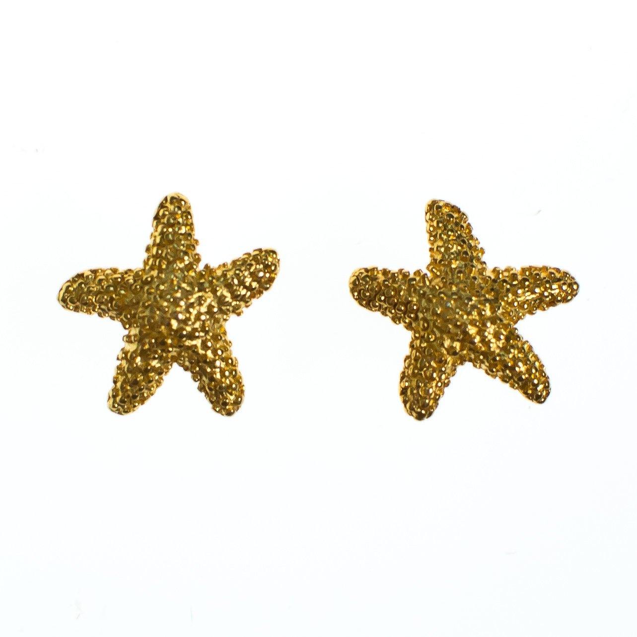 Vintage Gold Starfish Earrings Pierced Petite Size by 1980s - Vintage Meet Modern Vintage Jewelry - Chicago, Illinois - #oldhollywoodglamour #vintagemeetmodern #designervintage #jewelrybox #antiquejewelry #vintagejewelry