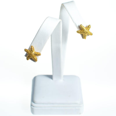 Vintage Gold Starfish Earrings Pierced Petite Size by 1980s - Vintage Meet Modern Vintage Jewelry - Chicago, Illinois - #oldhollywoodglamour #vintagemeetmodern #designervintage #jewelrybox #antiquejewelry #vintagejewelry