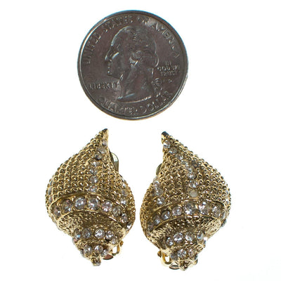 Vintage Kenneth Lane Gold Seashell Earrings with Rhinestones by Kenneth Lane - Vintage Meet Modern Vintage Jewelry - Chicago, Illinois - #oldhollywoodglamour #vintagemeetmodern #designervintage #jewelrybox #antiquejewelry #vintagejewelry