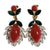 Vintage Marvella Jewels of India Coral Cabochon and and Emerald Rhinestone White Enamel Dangling Drop Statement Earrings