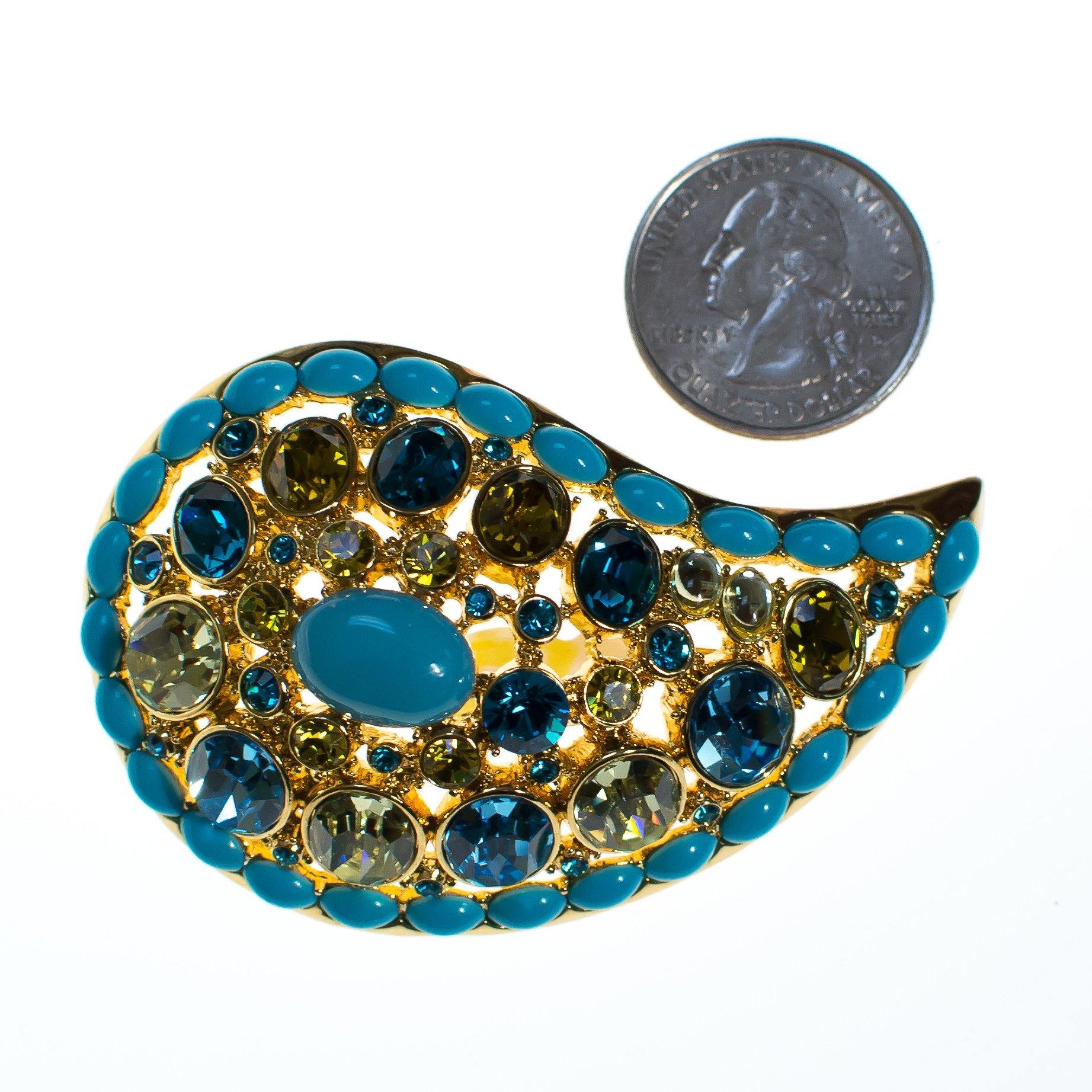 Vintage Joan Rivers Paisley Turquoise, Blue and Light Green Crystal Rhinestone Brooch by Joan Rivers - Vintage Meet Modern Vintage Jewelry - Chicago, Illinois - #oldhollywoodglamour #vintagemeetmodern #designervintage #jewelrybox #antiquejewelry #vintagejewelry