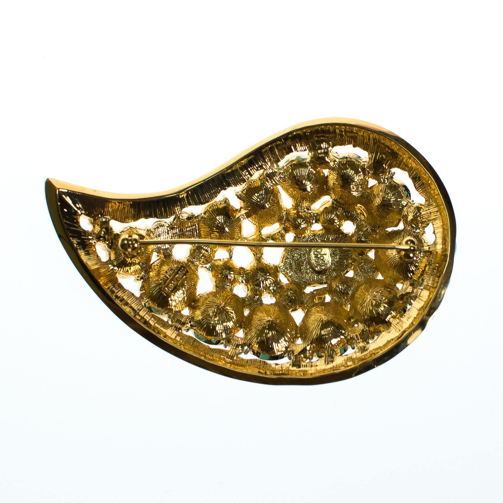 Vintage Joan Rivers Paisley Turquoise, Blue and Light Green Crystal Rhinestone Brooch by Joan Rivers - Vintage Meet Modern Vintage Jewelry - Chicago, Illinois - #oldhollywoodglamour #vintagemeetmodern #designervintage #jewelrybox #antiquejewelry #vintagejewelry