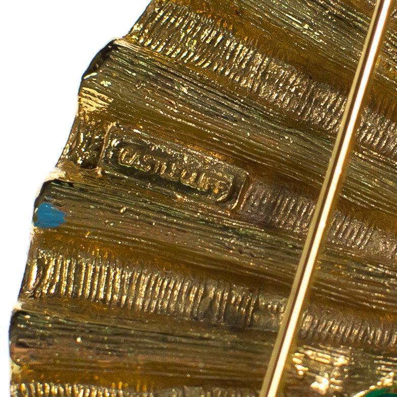 Vintage Castlecliff Coloful Seashell Brooch with Jeweled Rhinestone Cabochons by 1970s - Vintage Meet Modern Vintage Jewelry - Chicago, Illinois - #oldhollywoodglamour #vintagemeetmodern #designervintage #jewelrybox #antiquejewelry #vintagejewelry