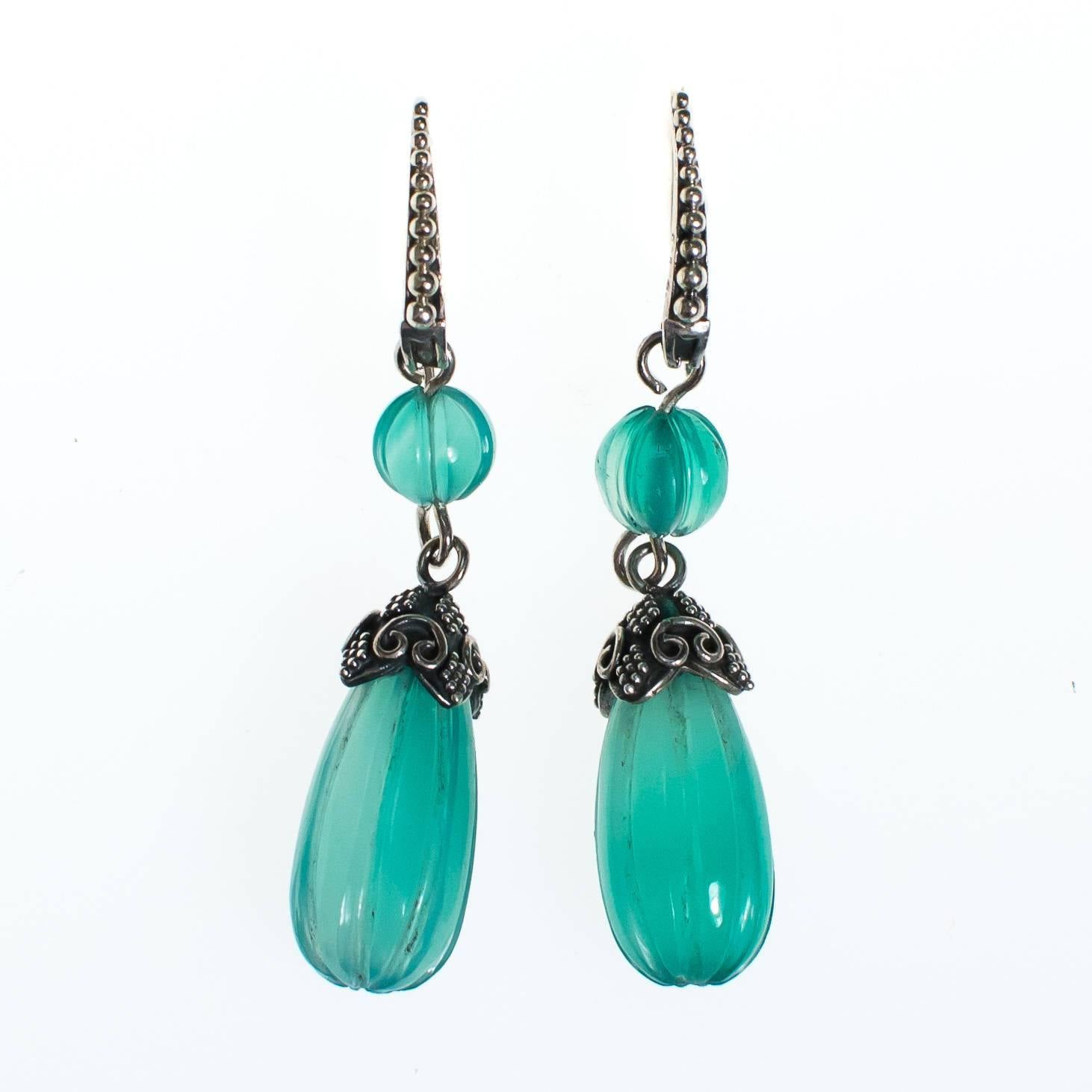 Vintage Chrysoprase and Sterling Silver Earrings by 1990s - Vintage Meet Modern Vintage Jewelry - Chicago, Illinois - #oldhollywoodglamour #vintagemeetmodern #designervintage #jewelrybox #antiquejewelry #vintagejewelry