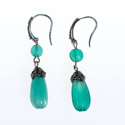 Vintage Chrysoprase and Sterling Silver Earrings by 1990s - Vintage Meet Modern Vintage Jewelry - Chicago, Illinois - #oldhollywoodglamour #vintagemeetmodern #designervintage #jewelrybox #antiquejewelry #vintagejewelry