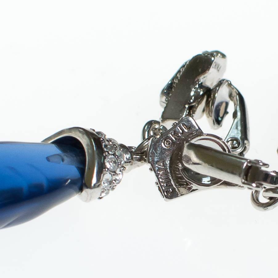 Vintage KJL Kenneth Jay Lane Blue Art Deco Style Crystal and Rhinestone Dangling Earrings by KJL Kenneth Jay Lane - Vintage Meet Modern Vintage Jewelry - Chicago, Illinois - #oldhollywoodglamour #vintagemeetmodern #designervintage #jewelrybox #antiquejewelry #vintagejewelry