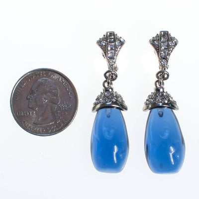 Vintage KJL Kenneth Jay Lane Blue Art Deco Style Crystal and Rhinestone Dangling Earrings by KJL Kenneth Jay Lane - Vintage Meet Modern Vintage Jewelry - Chicago, Illinois - #oldhollywoodglamour #vintagemeetmodern #designervintage #jewelrybox #antiquejewelry #vintagejewelry