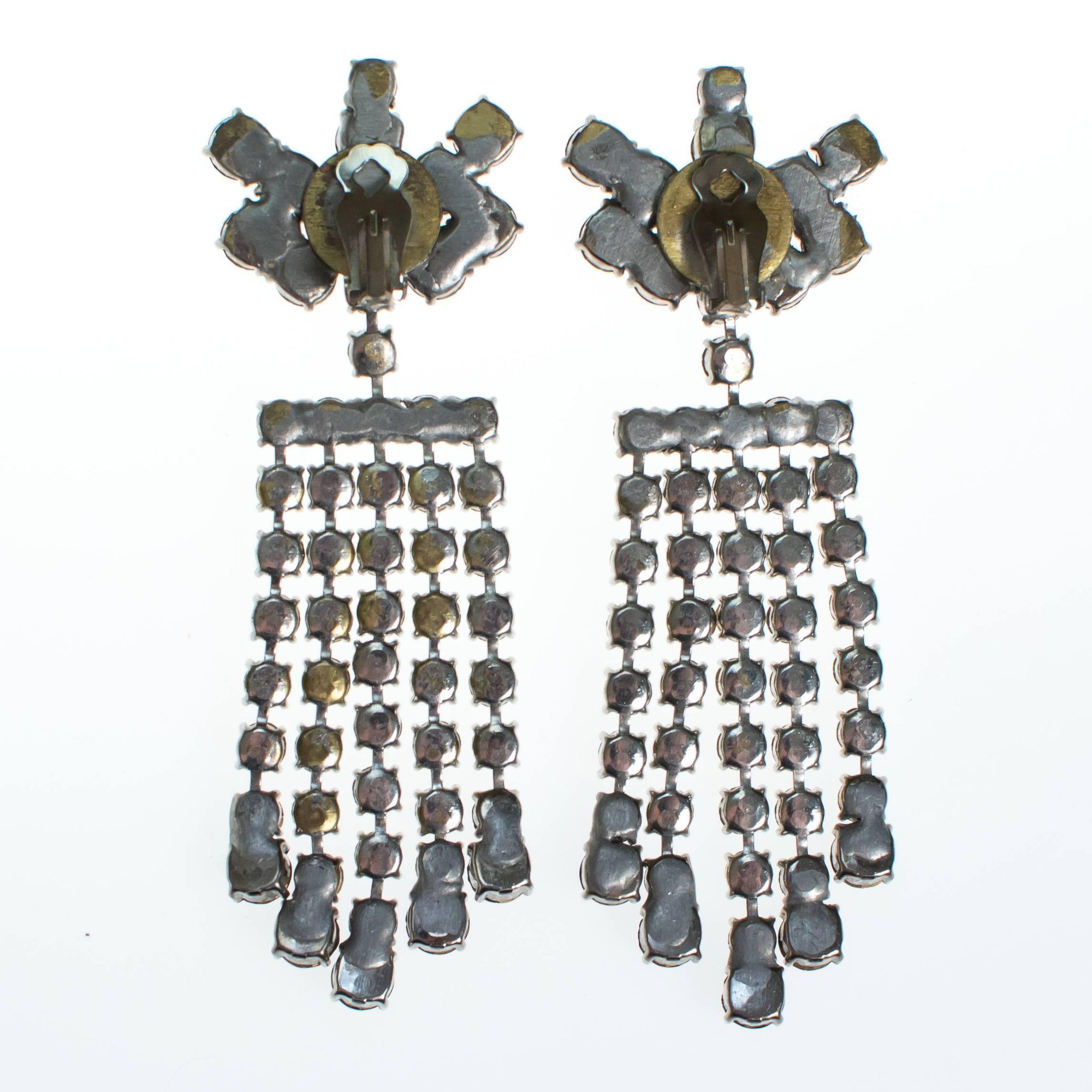 Vintage Clear and Crystal and Jet Black Rhinestone Chandelier Earrings by 1960s - Vintage Meet Modern Vintage Jewelry - Chicago, Illinois - #oldhollywoodglamour #vintagemeetmodern #designervintage #jewelrybox #antiquejewelry #vintagejewelry