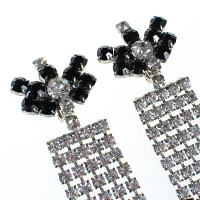 Vintage Clear and Crystal and Jet Black Rhinestone Chandelier Earrings by 1960s - Vintage Meet Modern Vintage Jewelry - Chicago, Illinois - #oldhollywoodglamour #vintagemeetmodern #designervintage #jewelrybox #antiquejewelry #vintagejewelry