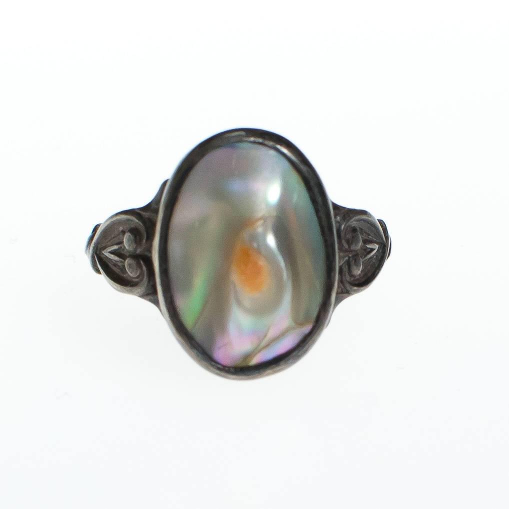 Vintage Art Nouveau Blister Pearl Ring Set In Sterling Silver