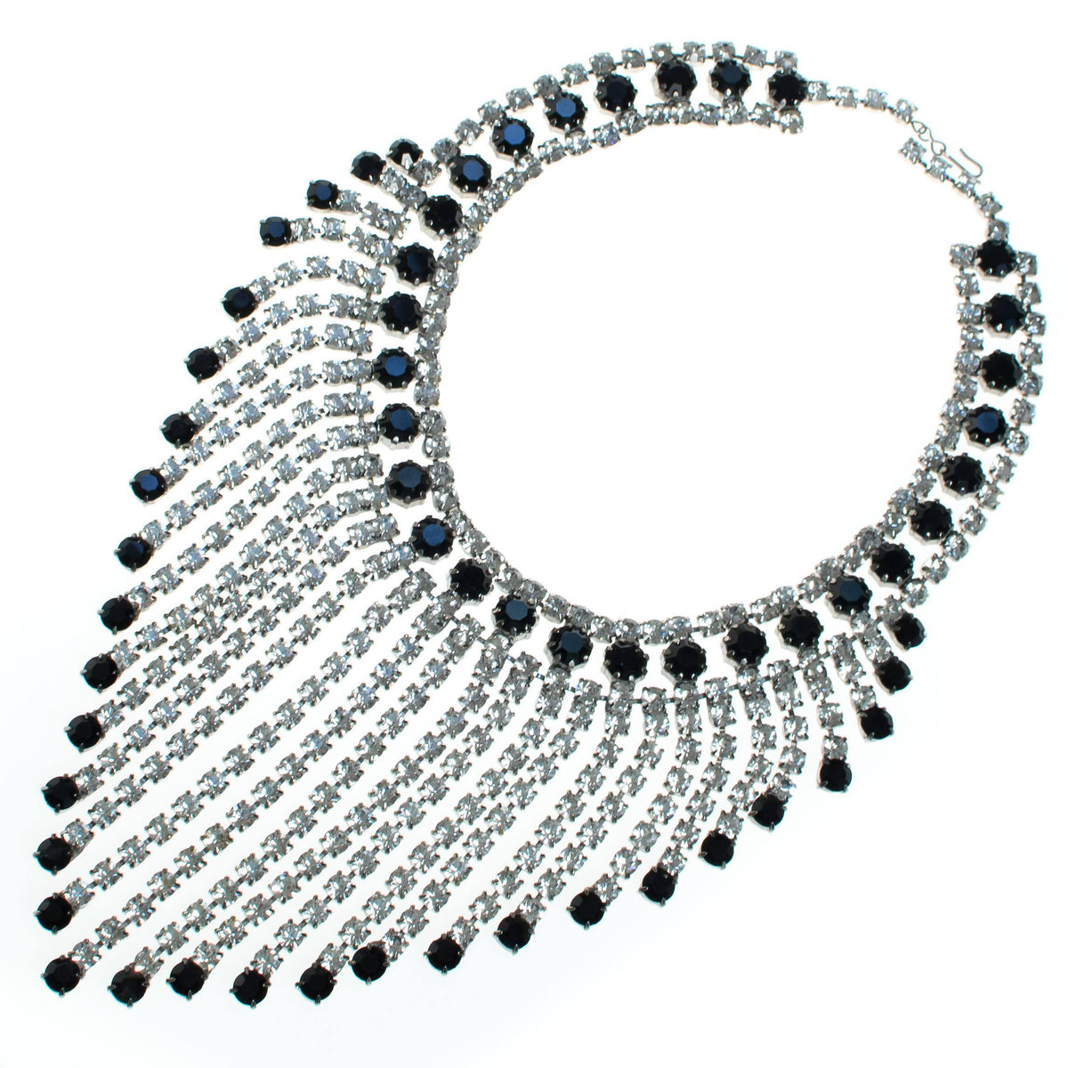 Massive Rhinestone Bib Necklace with Jet Black and Clear Rhinestones