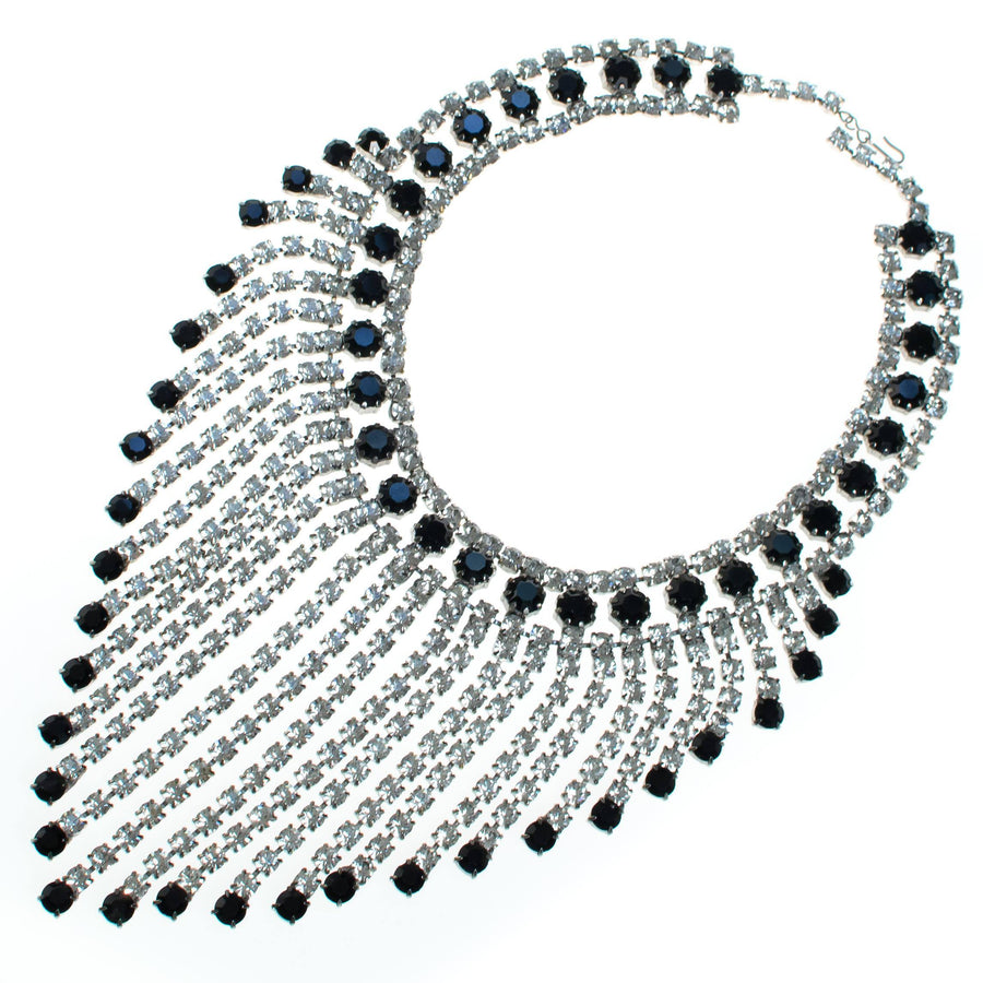 Massive Rhinestone Bib Necklace with Jet Black and Clear Rhinestones by 1960s - Vintage Meet Modern Vintage Jewelry - Chicago, Illinois - #oldhollywoodglamour #vintagemeetmodern #designervintage #jewelrybox #antiquejewelry #vintagejewelry