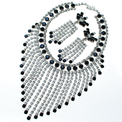 Massive Rhinestone Bib Necklace with Jet Black and Clear Rhinestones by 1960s - Vintage Meet Modern Vintage Jewelry - Chicago, Illinois - #oldhollywoodglamour #vintagemeetmodern #designervintage #jewelrybox #antiquejewelry #vintagejewelry