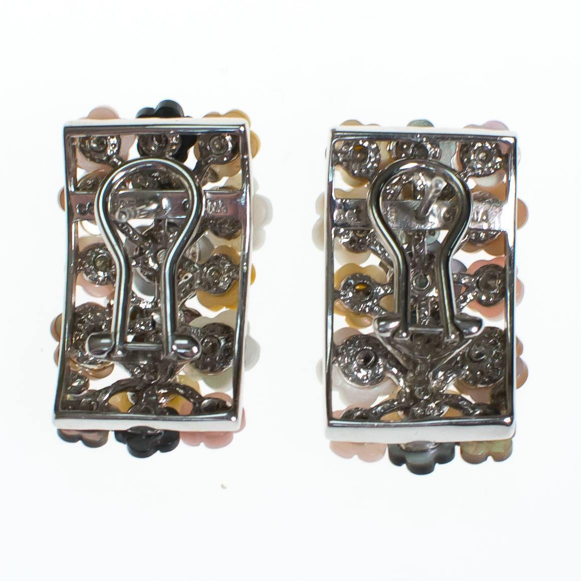 Vintage Mother of Pearl Flower Lever Back Earrings Set In Sterling Silver by Mother of Pearl Flower - Vintage Meet Modern Vintage Jewelry - Chicago, Illinois - #oldhollywoodglamour #vintagemeetmodern #designervintage #jewelrybox #antiquejewelry #vintagejewelry