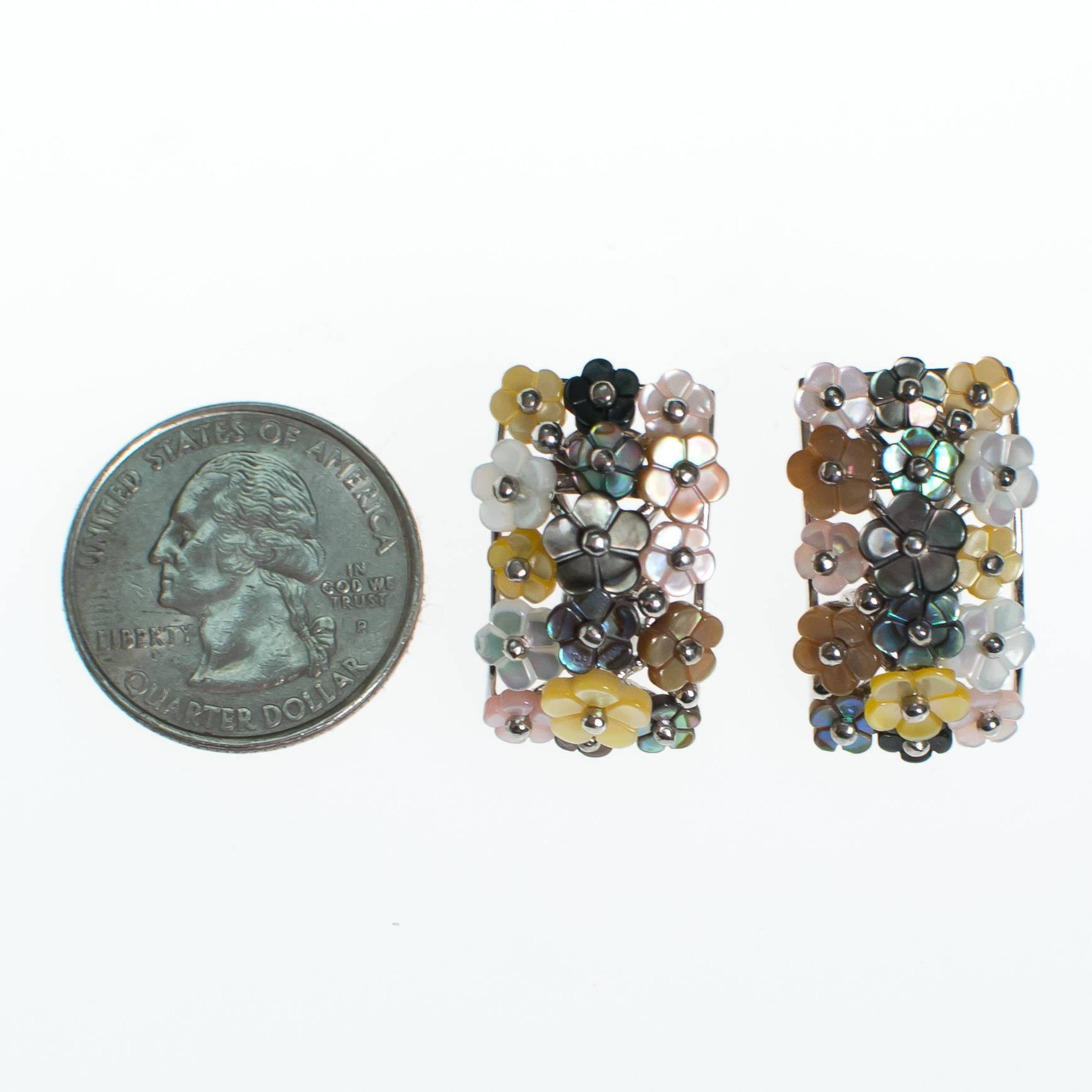 Vintage Mother of Pearl Flower Lever Back Earrings Set In Sterling Silver by Mother of Pearl Flower - Vintage Meet Modern Vintage Jewelry - Chicago, Illinois - #oldhollywoodglamour #vintagemeetmodern #designervintage #jewelrybox #antiquejewelry #vintagejewelry