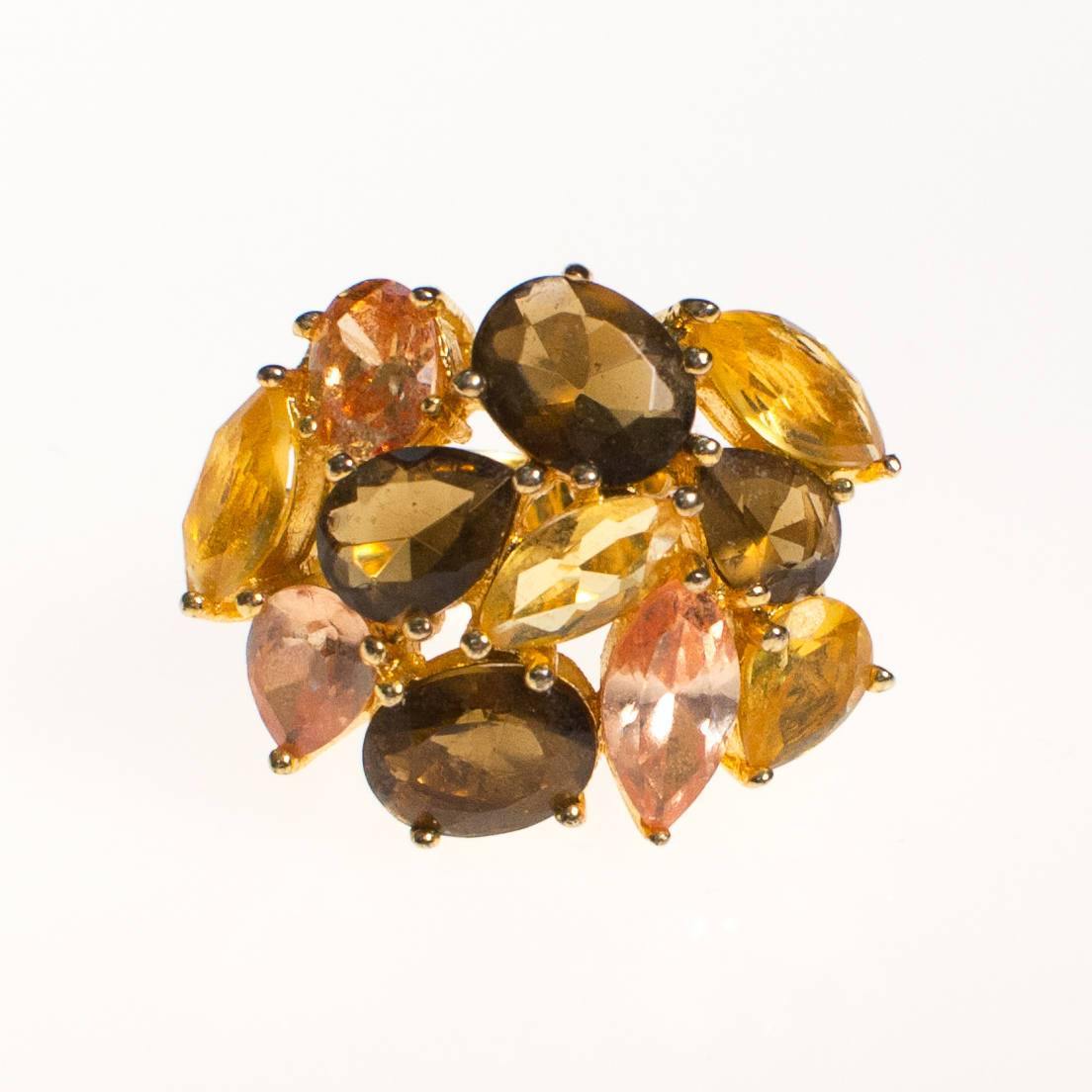 Vintage Huge Chunky Citrine and Smokey Topaz Cocktail Ring