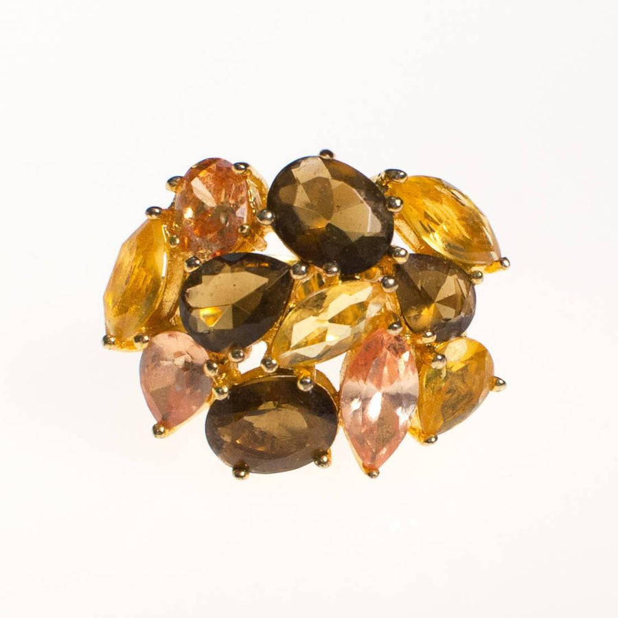 Vintage Huge Chunky Citrine and Smokey Topaz Cocktail Ring by 1980s - Vintage Meet Modern Vintage Jewelry - Chicago, Illinois - #oldhollywoodglamour #vintagemeetmodern #designervintage #jewelrybox #antiquejewelry #vintagejewelry