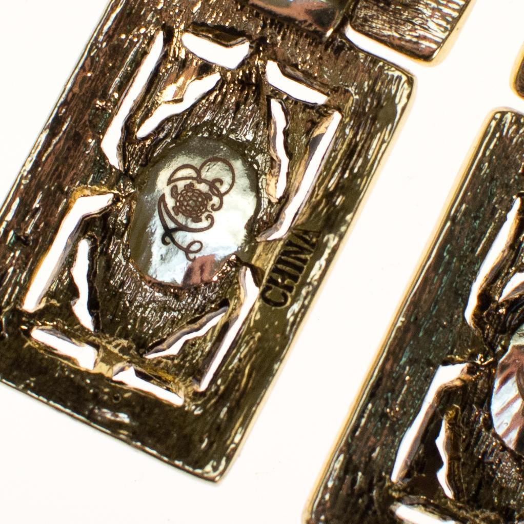 Vintage Art Deco Revival Gold Statement Earrings with Rhinestones and Carnelian Lucite Cabochon by Art Deco - Vintage Meet Modern Vintage Jewelry - Chicago, Illinois - #oldhollywoodglamour #vintagemeetmodern #designervintage #jewelrybox #antiquejewelry #vintagejewelry