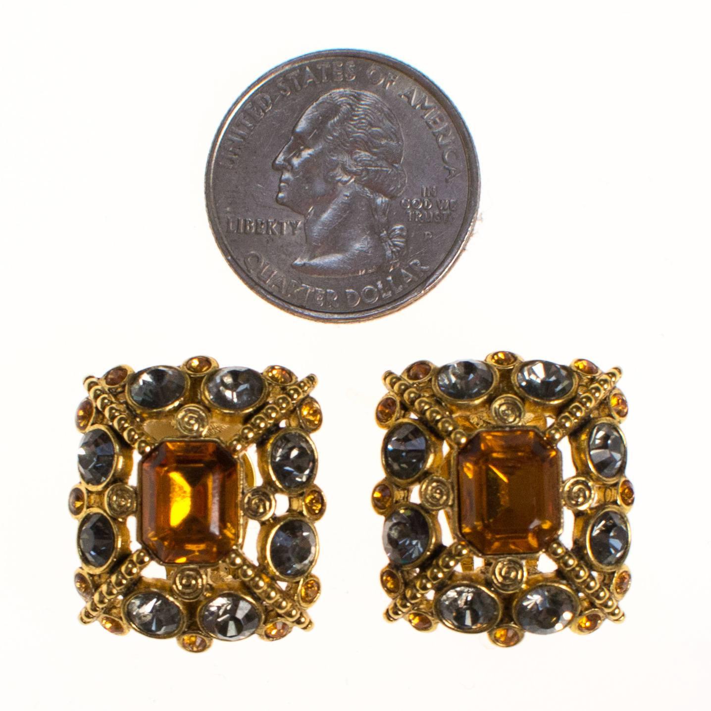 Vintage Joan Rivers Golden Citrine Rhinestones and Black Diamond Rhinestones Statement Earrings by Joan Rivers - Vintage Meet Modern Vintage Jewelry - Chicago, Illinois - #oldhollywoodglamour #vintagemeetmodern #designervintage #jewelrybox #antiquejewelry #vintagejewelry