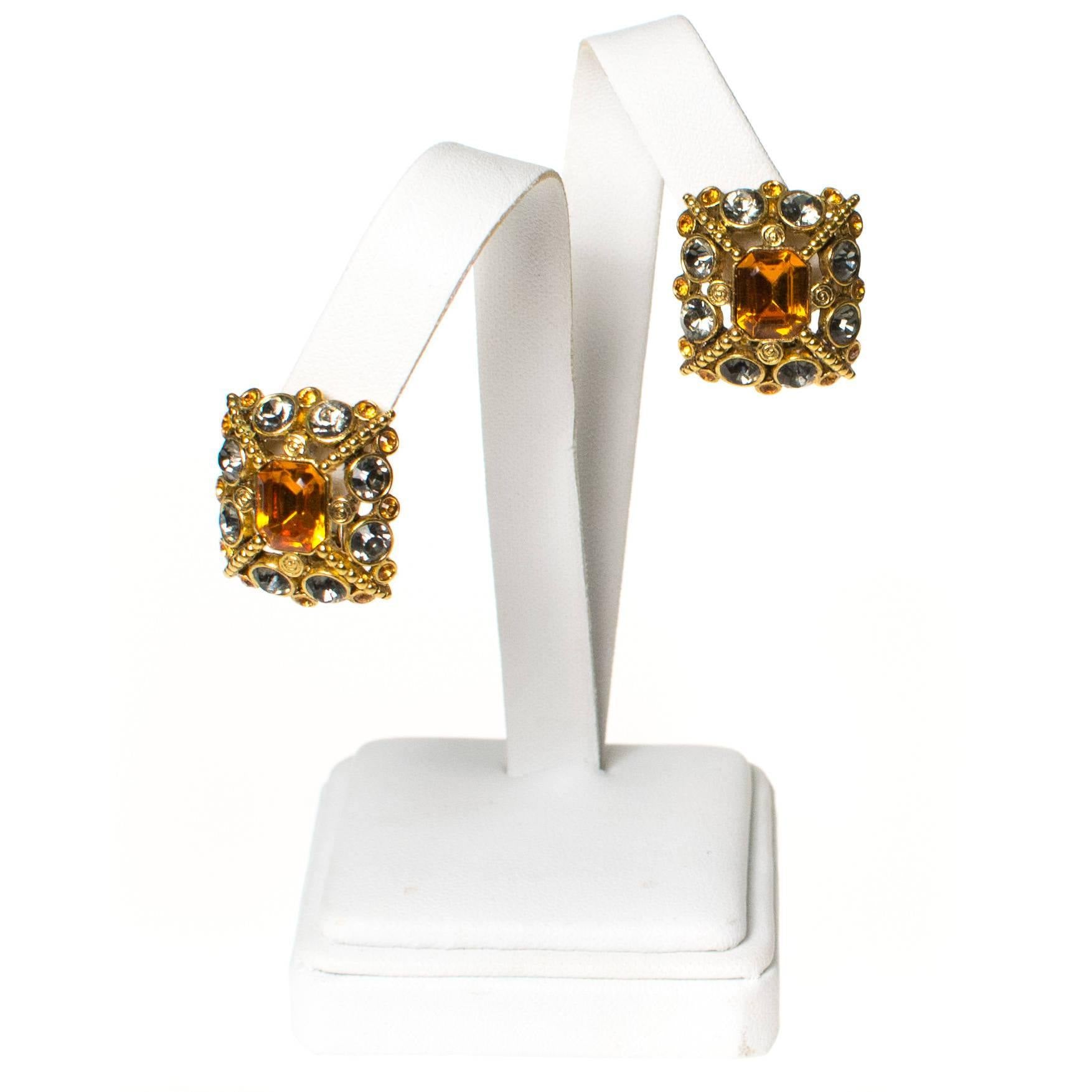 Vintage Joan Rivers Golden Citrine Rhinestones and Black Diamond Rhinestones Statement Earrings by Joan Rivers - Vintage Meet Modern Vintage Jewelry - Chicago, Illinois - #oldhollywoodglamour #vintagemeetmodern #designervintage #jewelrybox #antiquejewelry #vintagejewelry