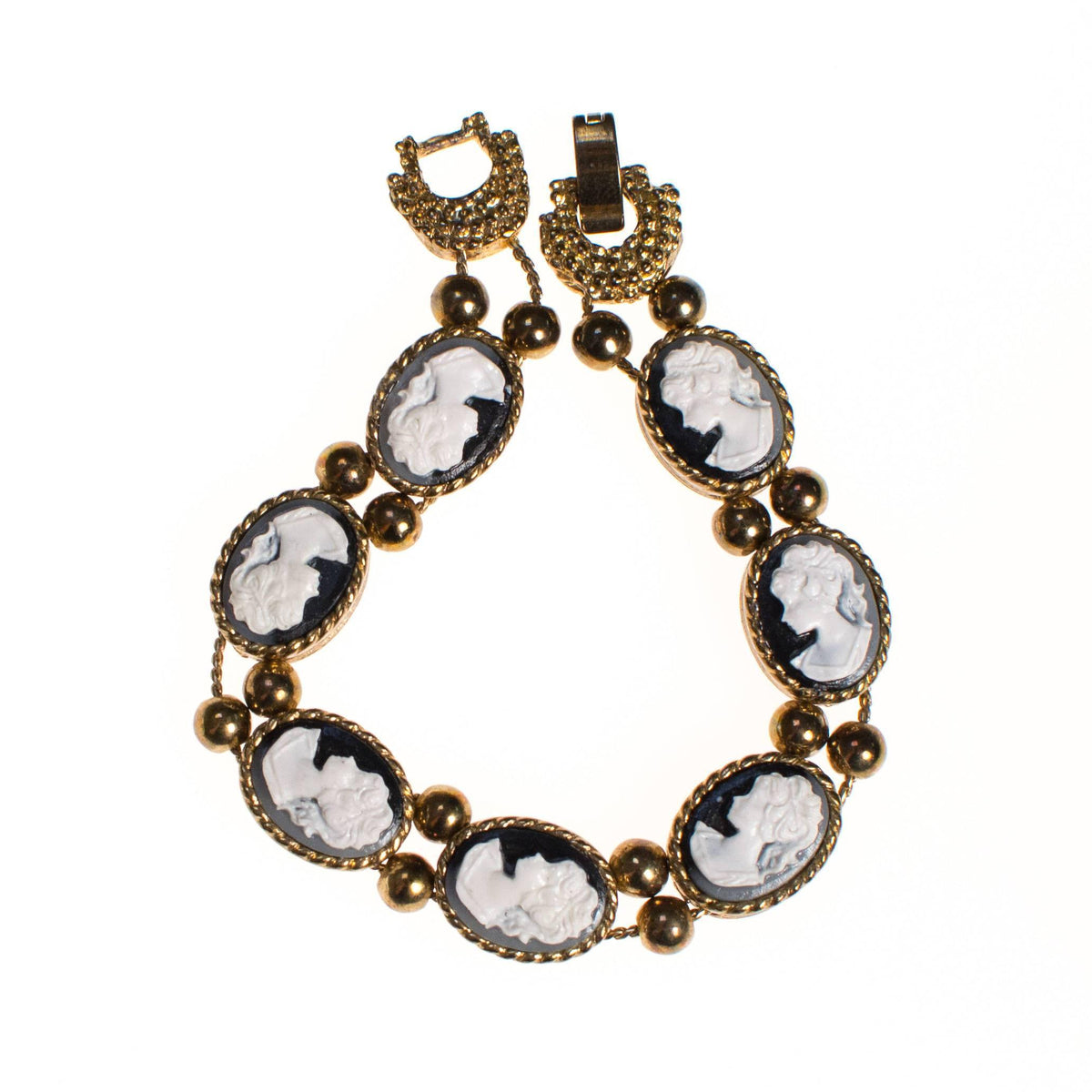 Vintage Victorian Revival Black and White Cameo Slide Bracelet