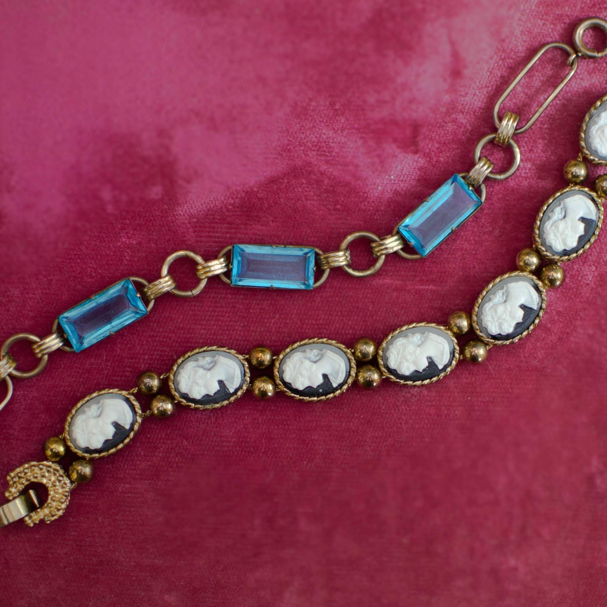 Vintage 1940s Gold Filled Blue Crystal Line Bracelet by 1940s - Vintage Meet Modern Vintage Jewelry - Chicago, Illinois - #oldhollywoodglamour #vintagemeetmodern #designervintage #jewelrybox #antiquejewelry #vintagejewelry