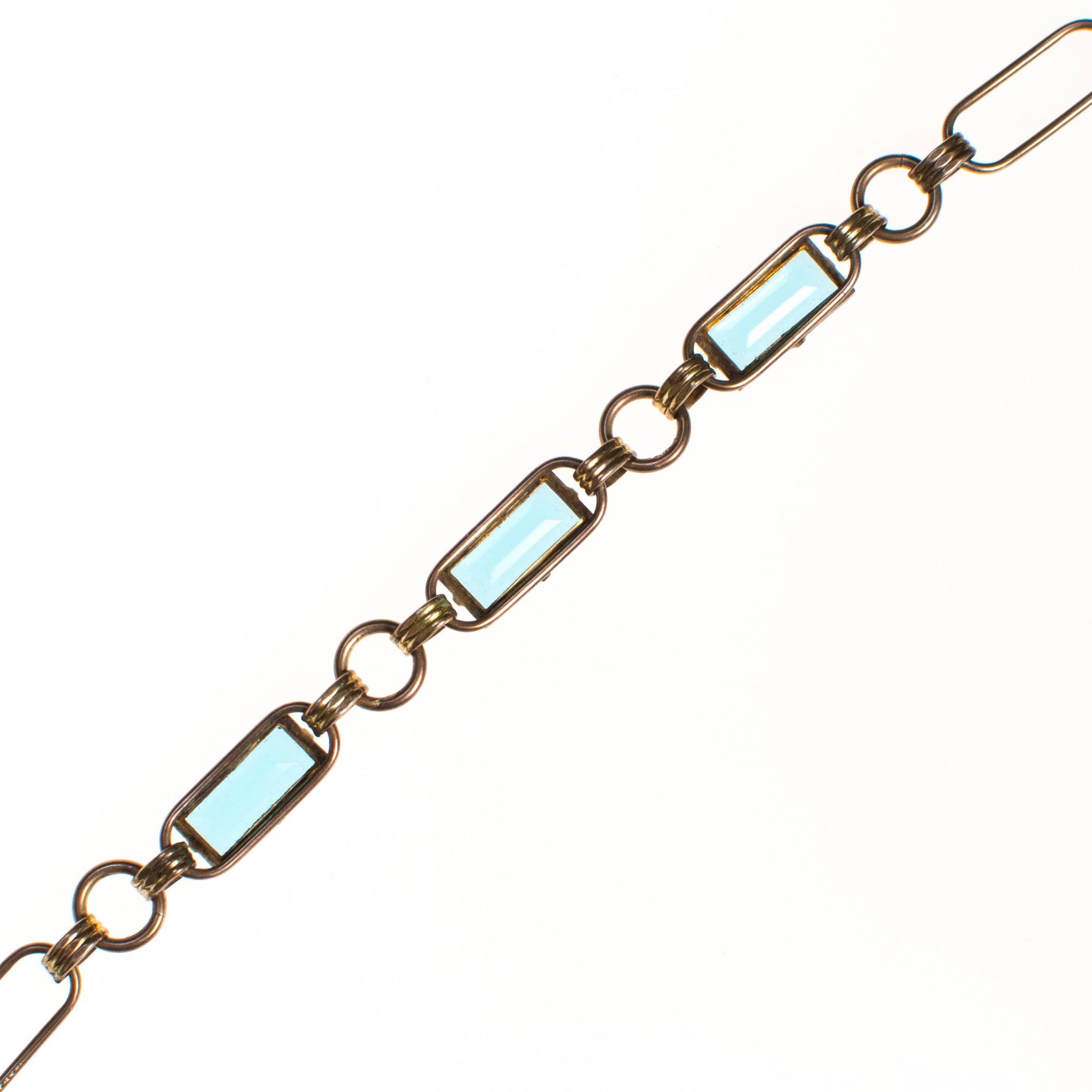 Vintage 1940s Gold Filled Blue Crystal Line Bracelet by 1940s - Vintage Meet Modern Vintage Jewelry - Chicago, Illinois - #oldhollywoodglamour #vintagemeetmodern #designervintage #jewelrybox #antiquejewelry #vintagejewelry