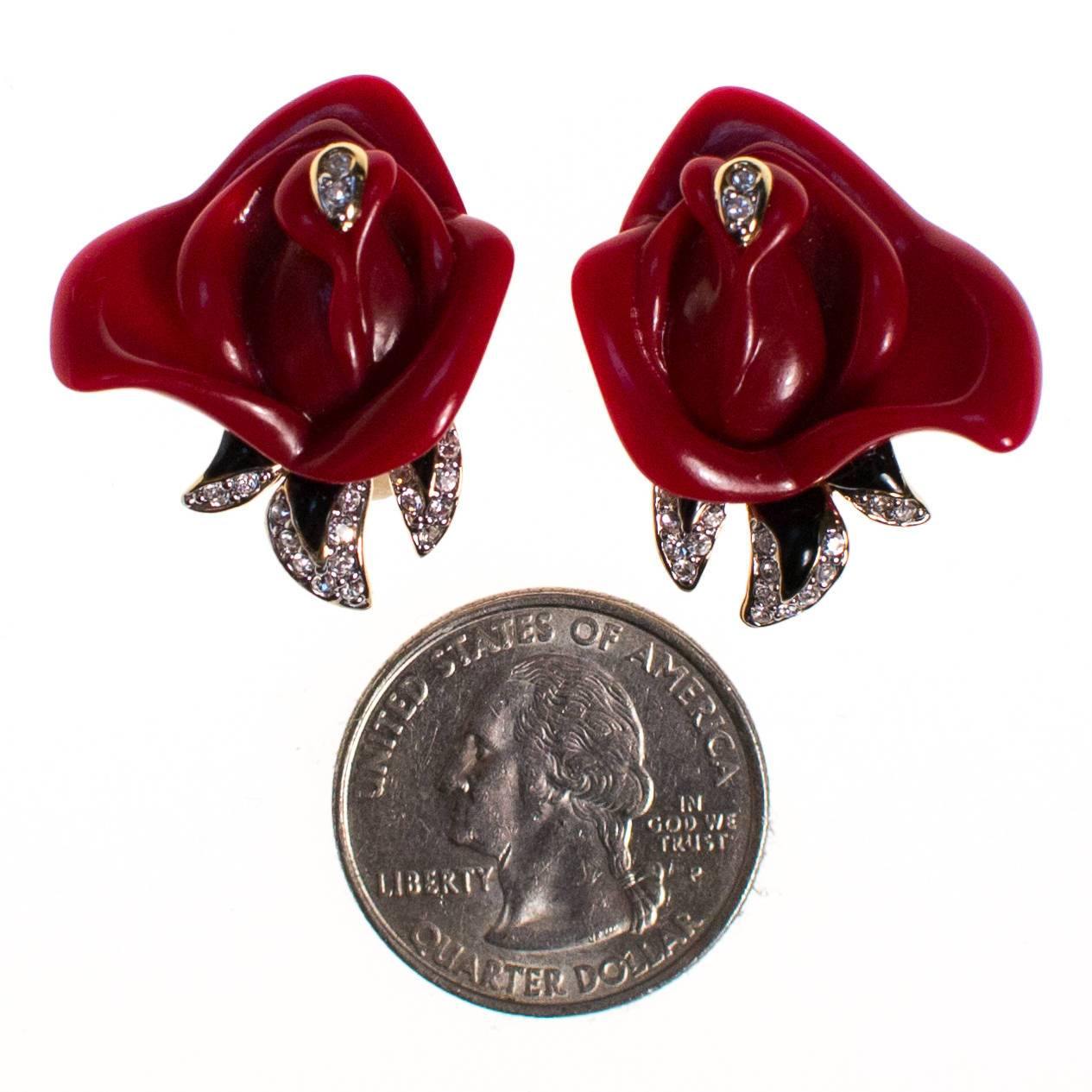 Vintage Kenneth Jay Lane Red Rose Earrings by Kenneth Jay Lane - Vintage Meet Modern Vintage Jewelry - Chicago, Illinois - #oldhollywoodglamour #vintagemeetmodern #designervintage #jewelrybox #antiquejewelry #vintagejewelry