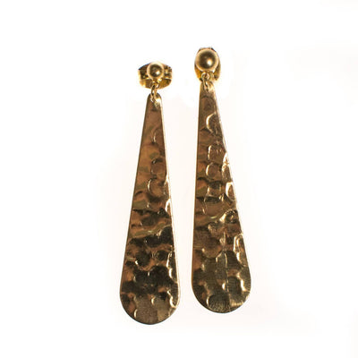 Vintage Hammered Gold Dangling Drop Pierced Statement Earrings by 1970s - Vintage Meet Modern Vintage Jewelry - Chicago, Illinois - #oldhollywoodglamour #vintagemeetmodern #designervintage #jewelrybox #antiquejewelry #vintagejewelry