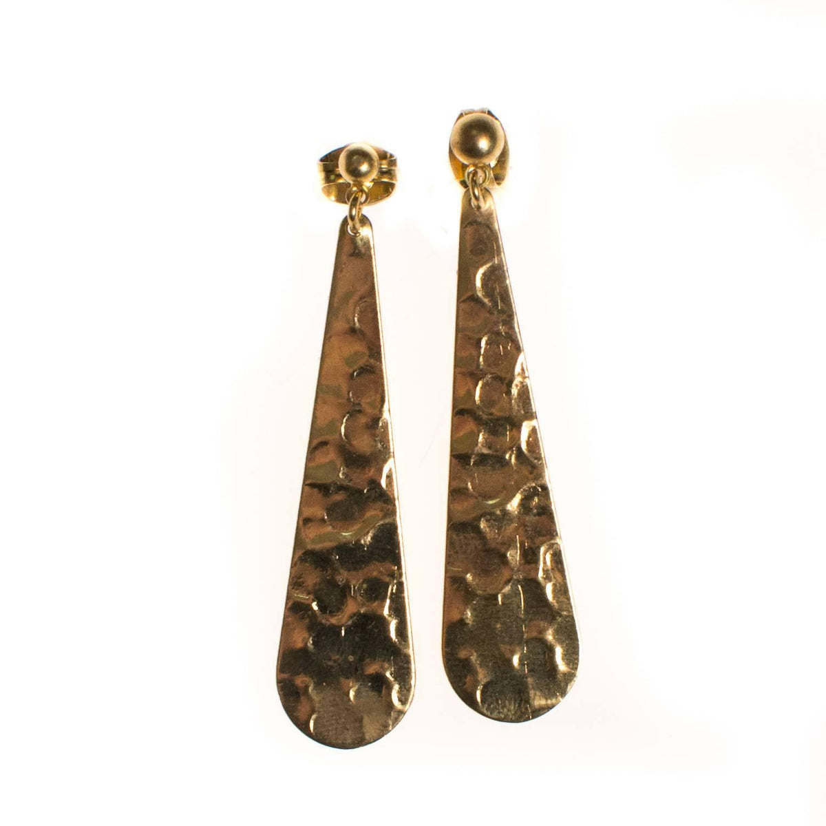 Vintage Hammered Gold Dangling Drop Pierced Statement Earrings