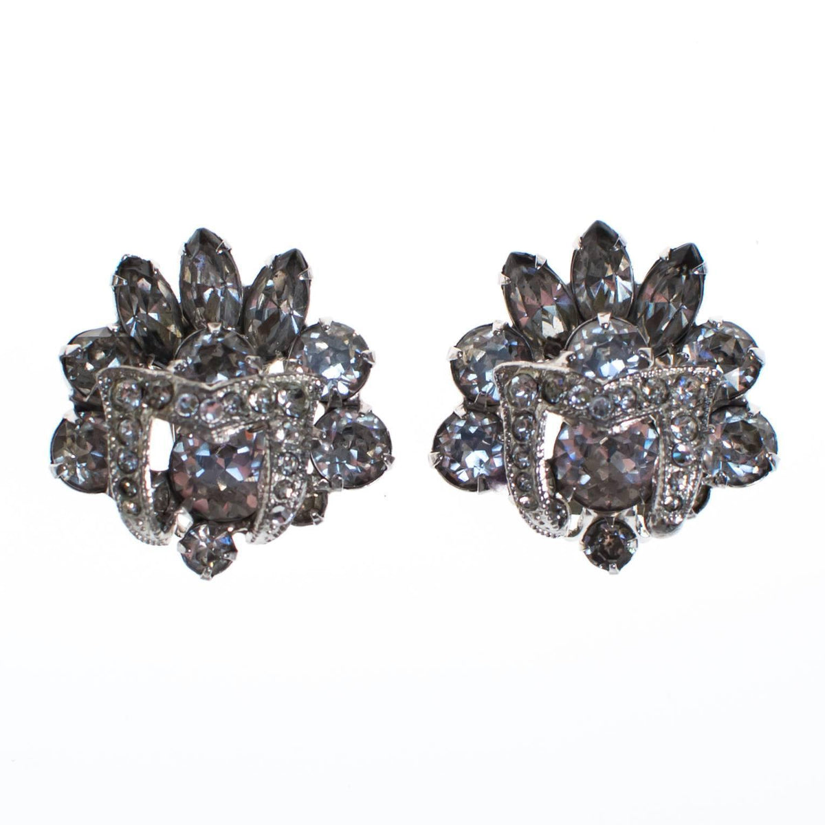 Vintage Eisenberg Clear Crystal Rhinestone Cluster Earrings