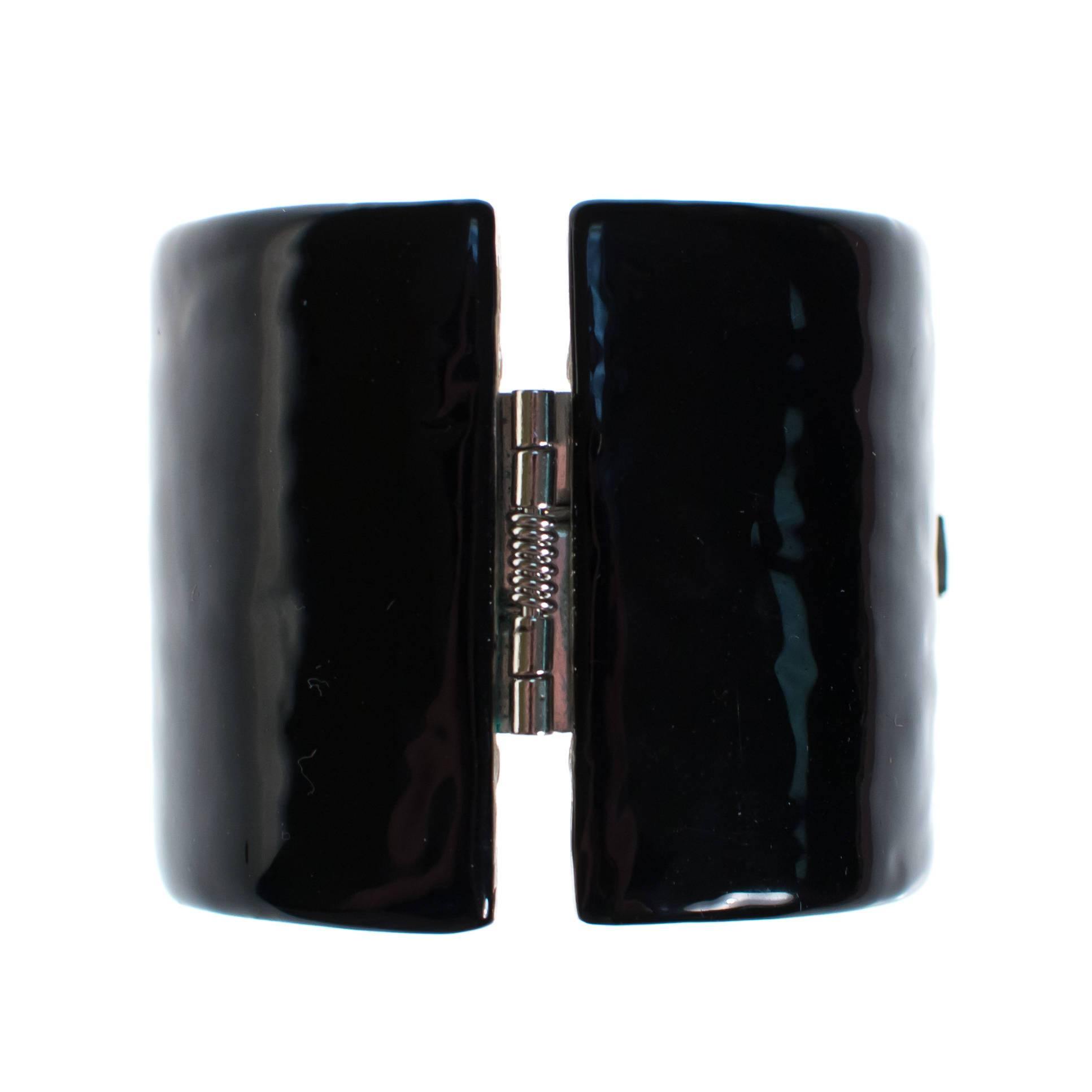 Vintage Kenneth Jay Lane Art Deco Rhinestone and Black Enamel Wide Cuff Statement Bracelet by Kenneth Jay Lane - Vintage Meet Modern Vintage Jewelry - Chicago, Illinois - #oldhollywoodglamour #vintagemeetmodern #designervintage #jewelrybox #antiquejewelry #vintagejewelry