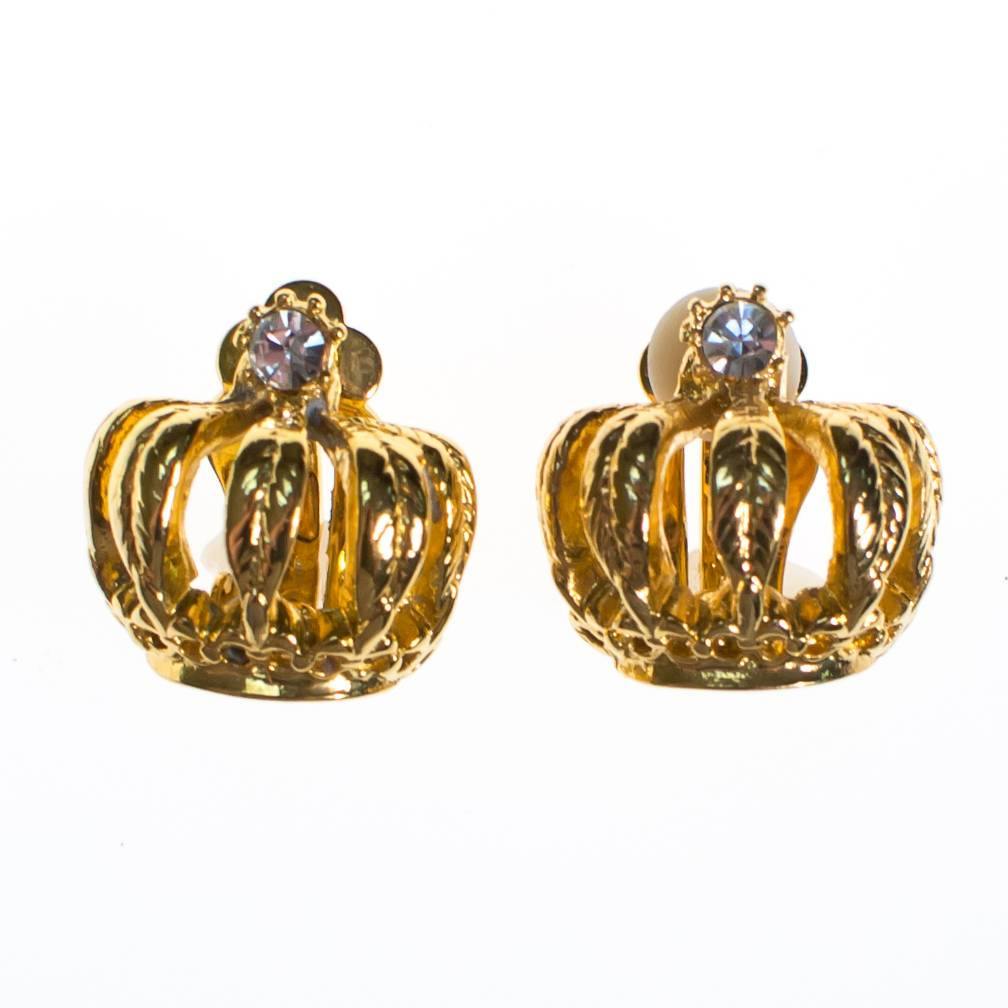 Vintage RJ Graziano Gold Crown Earrings, Clip On by RJ Graziano - Vintage Meet Modern Vintage Jewelry - Chicago, Illinois - #oldhollywoodglamour #vintagemeetmodern #designervintage #jewelrybox #antiquejewelry #vintagejewelry