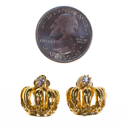 Vintage RJ Graziano Gold Crown Earrings, Clip On by RJ Graziano - Vintage Meet Modern Vintage Jewelry - Chicago, Illinois - #oldhollywoodglamour #vintagemeetmodern #designervintage #jewelrybox #antiquejewelry #vintagejewelry