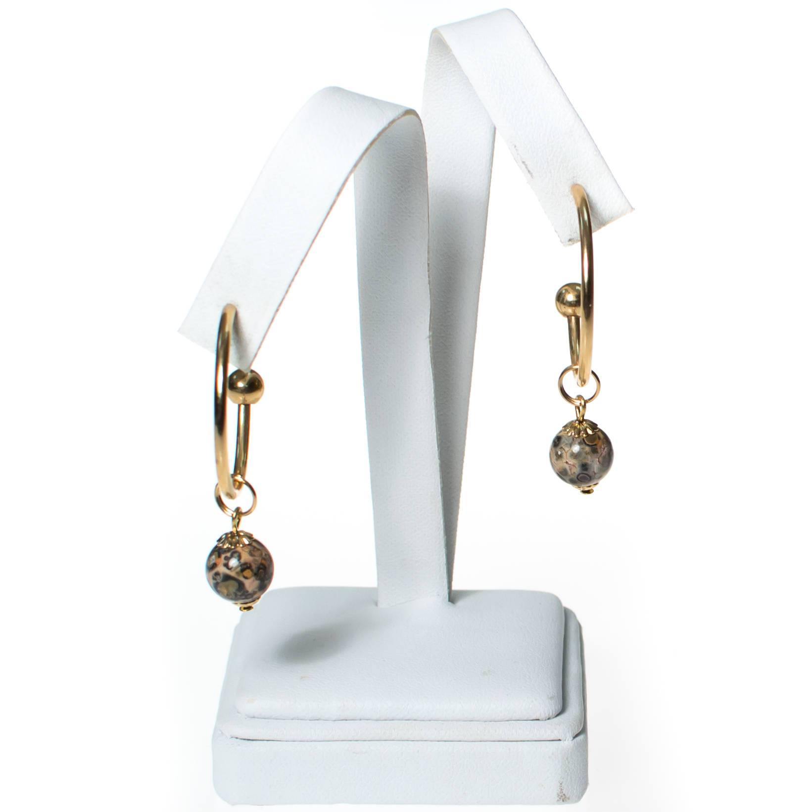 Vintage Gold Hoop Earrings with Speckled Jasper Bead by 1970s - Vintage Meet Modern Vintage Jewelry - Chicago, Illinois - #oldhollywoodglamour #vintagemeetmodern #designervintage #jewelrybox #antiquejewelry #vintagejewelry