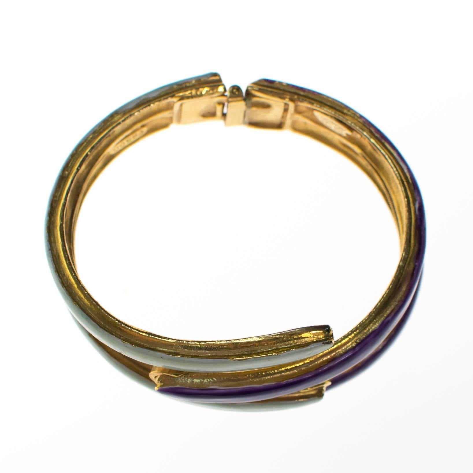 Vintage Original by Robert Mod Style Purple and Mint Green Enamel Clamper Bangle Bracelet by Robert Mod - Vintage Meet Modern Vintage Jewelry - Chicago, Illinois - #oldhollywoodglamour #vintagemeetmodern #designervintage #jewelrybox #antiquejewelry #vintagejewelry