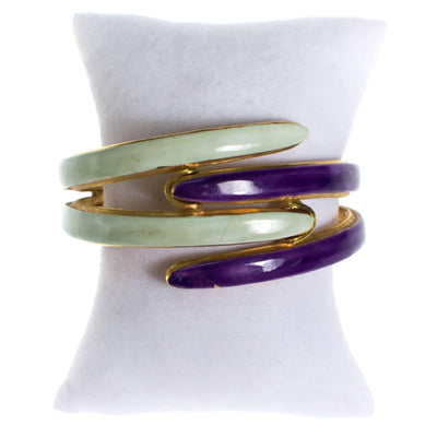 Vintage Original by Robert Mod Style Purple and Mint Green Enamel Clamper Bangle Bracelet by Robert Mod - Vintage Meet Modern Vintage Jewelry - Chicago, Illinois - #oldhollywoodglamour #vintagemeetmodern #designervintage #jewelrybox #antiquejewelry #vintagejewelry